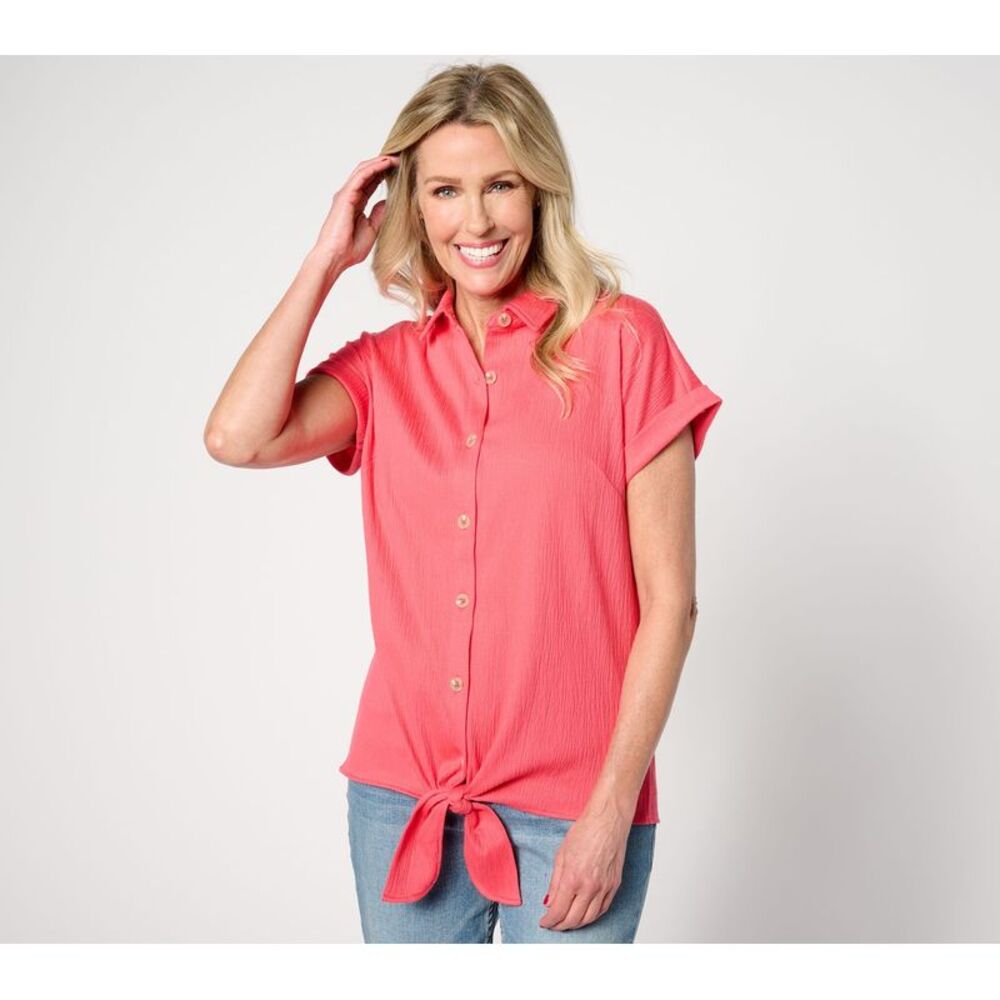 Over 50 & Fabulous Women's Top Sz XS Packabelle Summer Fun Tie Front Pink
